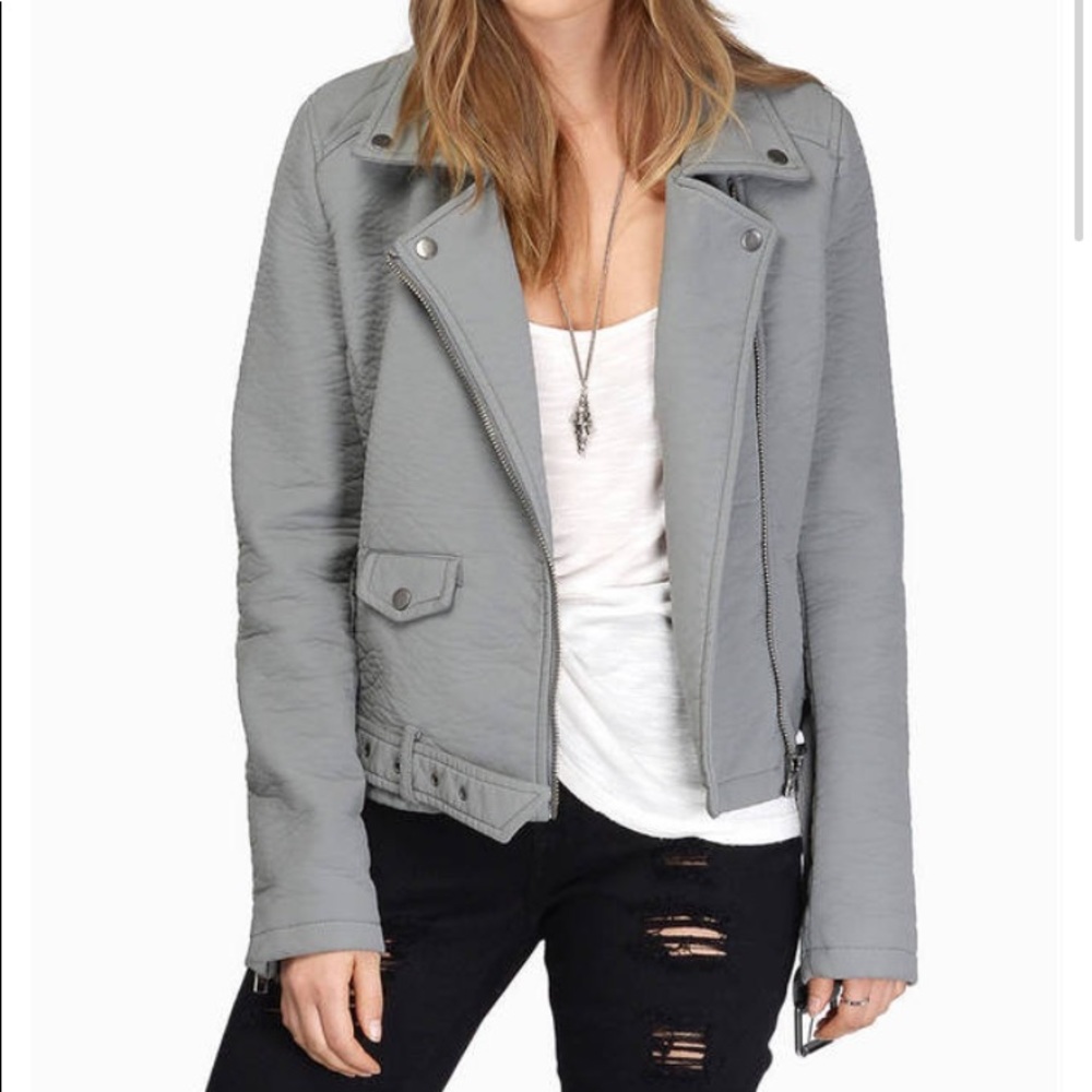 Grey faux leather moto jacket